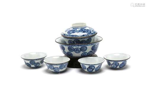 A rare and fine blue and white porcelain teaset painted with...