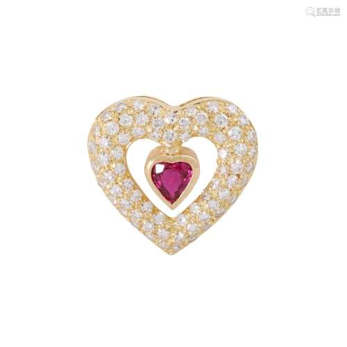 Pendant "Heart" with fine ruby and diamonds