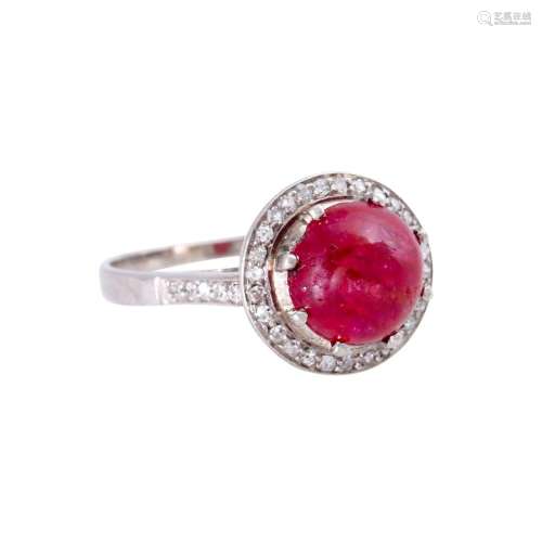 Art Deco ring with ruby cabochon ca. 4 ct,