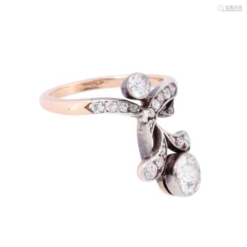 Art nouveau ring with 2 old cut diamonds together ca. 0,5 ct...