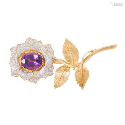 Brooch "Flower" with amethyst and diamonds