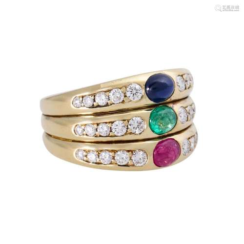 Ring with ruby, emerald, sapphire and diamonds