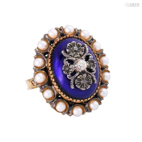 Rococo style ring with pearls and diamond rose,