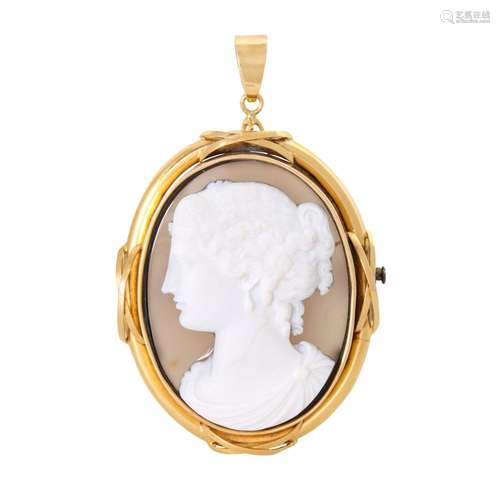 Brooch/pendant with highly refined agate cameo,