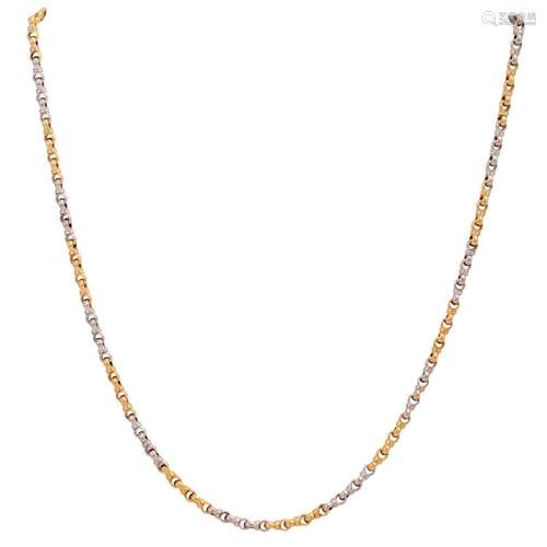 Necklace, alternating yellow and white gold elements,