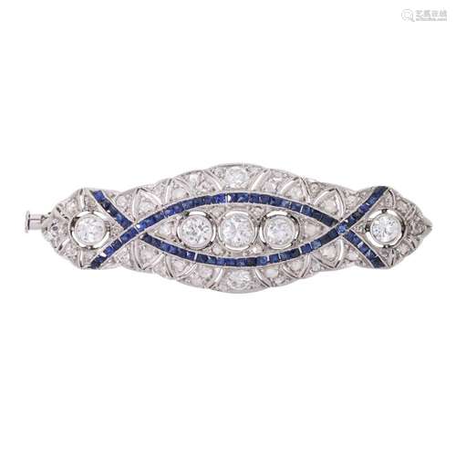 Art Deco brooch decorated with 7 old cut diamonds and 46 dia...