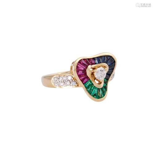 Ring with color stones and diamonds