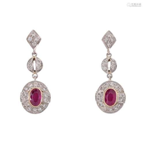 Pair of earrings with rubies and diamonds