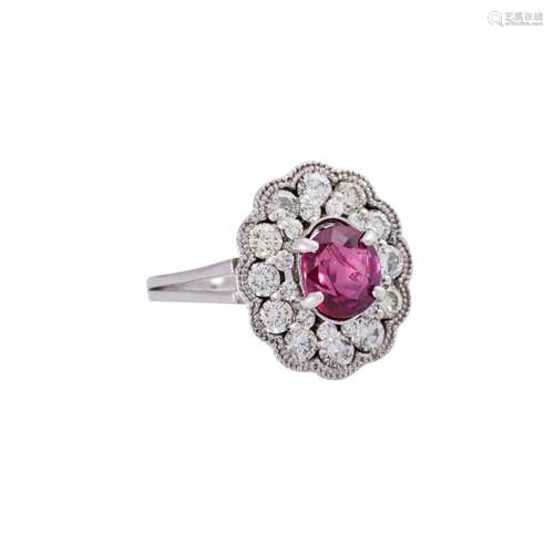 Ring with ruby and diamonds together ca. 1,4 ct,