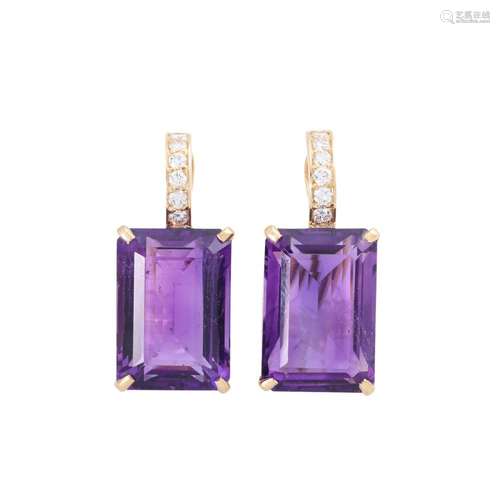 Pair of earrings with amethysts and diamonds