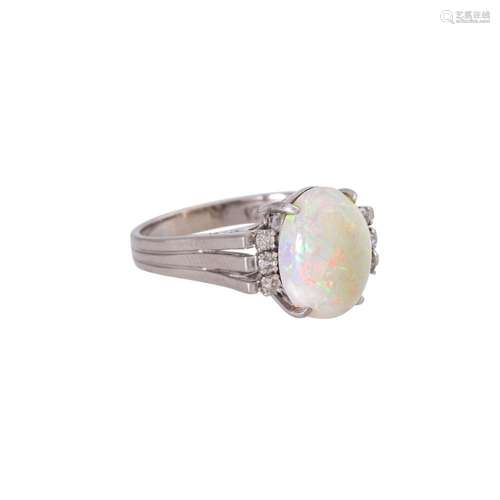 Ring with white opal and diamonds