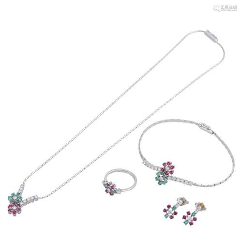 4-piece jewelry set with gemstones,