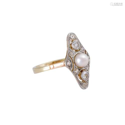 Art Deco ring with pearl and diamonds