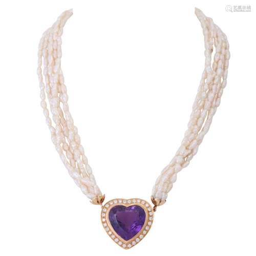 Jewelry clasp "Heart" with amethyst framed by 30 d...