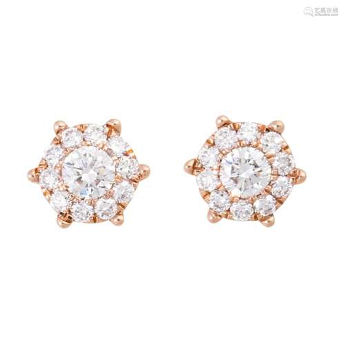 Stud earrings with rosettes of brilliant-cut diamonds total ...