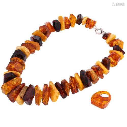 Convolute ring and chain of amber,