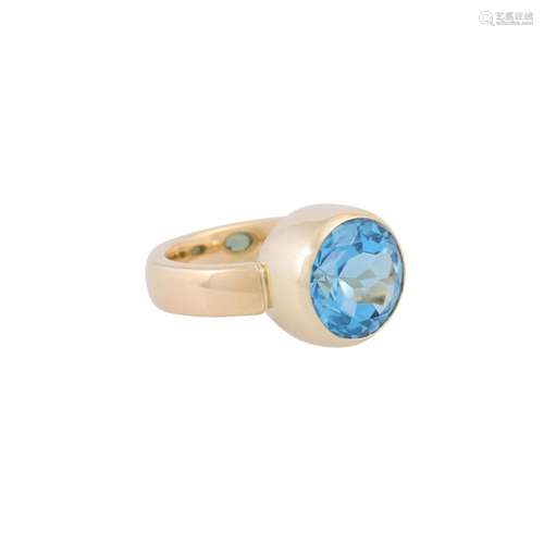 Ring with round faceted blue topaz 12 mm,