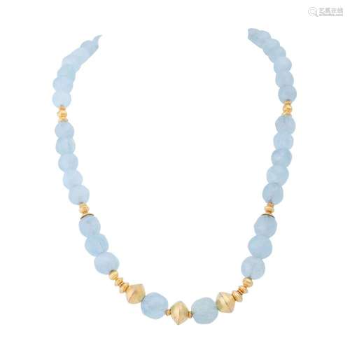 Necklace of faceted aquamarine beads