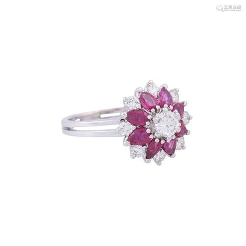 Ring with rubies and diamonds total ca. 0,70 ct,