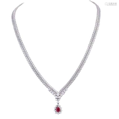 Necklace with ruby and diamonds together ca. 1,2 ct,