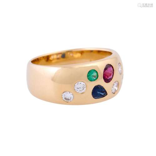 Ring with ruby, sapphire, emerald and diamonds total ca. 0,4...