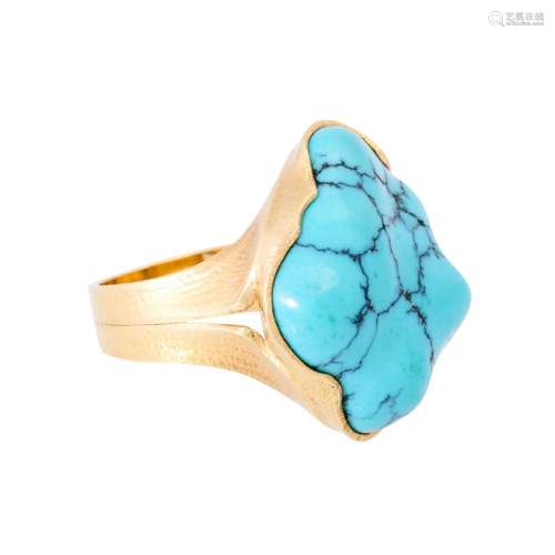 Ring with turquoise matrix in baroque shape,