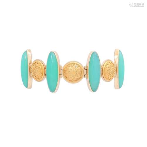 Highly fine bracelet with chrysoprase and granulation,