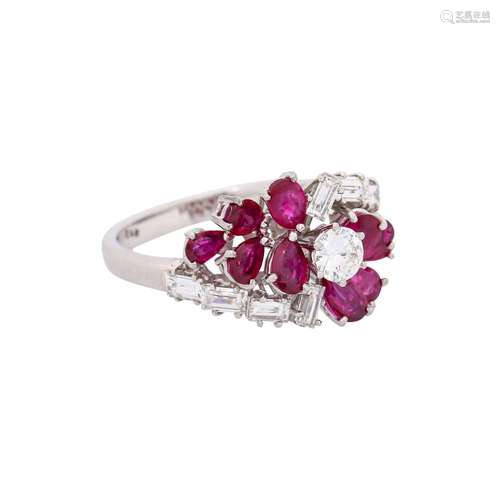 Ring with rubies and diamonds of total approx. 0,95 ct,