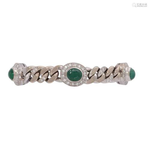 Bracelet with 5 emerald cabochons and diamonds