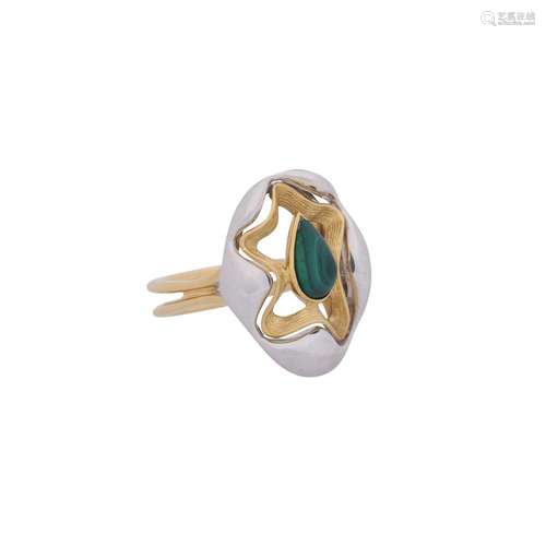 Organically shaped ring with malachite,