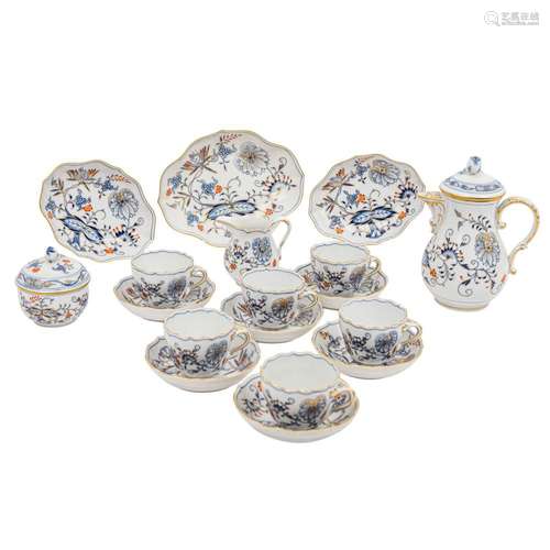 MEISSEN, Mocha service for 6 persons "Colorful onion pa...