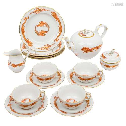 MEISSEN, Tea set for 4 persons "Rich red dragon decor&q...