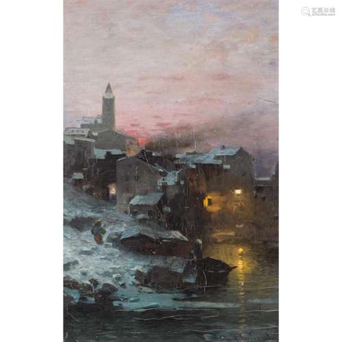 LERTINANT, ALFRED (XIX) "Sunset over a snowy village&qu...