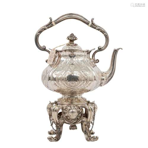 CHRISTOFLE PARIS, teapot on rechaud, silver plated, around 1...