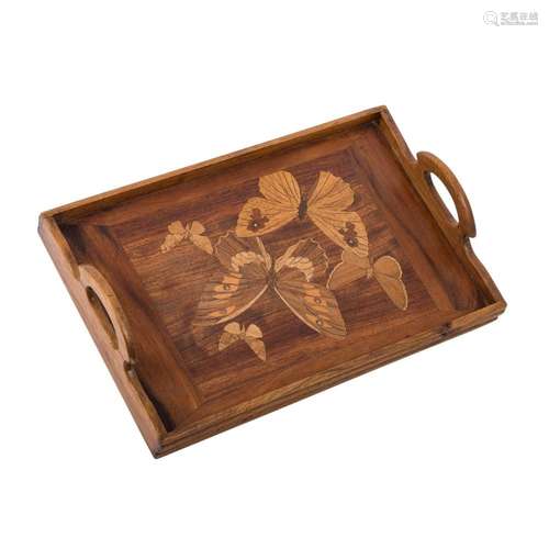 GALLÉ, EMILE Tray with butterfly decoration,