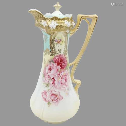 R.S. Prussia Stipple Mold Pink Roses Chocolate Pot w/ Robin ...