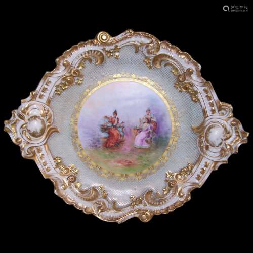 Exquisite Large Limoges Rococo Charger/Plaque with Gold Bord...