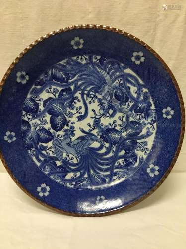 Vintage Chinese Blue And White Birds of Paradise / Phoenix C...