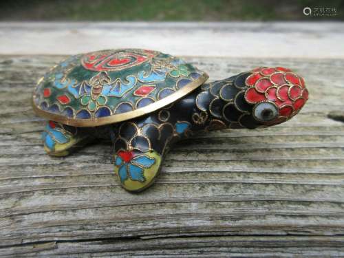 Chinese Faux Cloisonne Brass & Porcelain Turtle Trinket ...