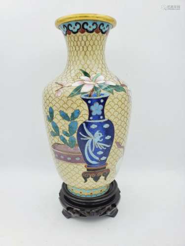 Asian Chinese  Cloisonne Vase 8" T  Excluding Stand  Fl...