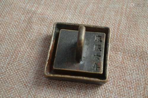 Chinese old copper Bronze Copper seal and box stamp kangxi s...