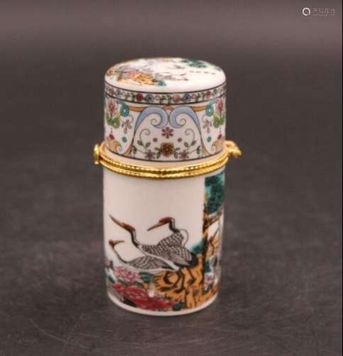 Chinese handwork porcelain painting crane toothpick box 松鹤...