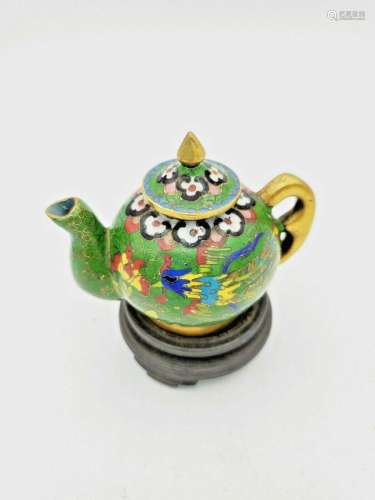 Old  Chinese Miniature Cloisonne Teapot Phoenix Bird Flower ...