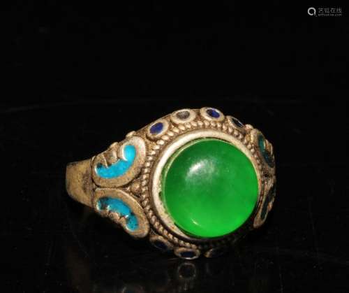 1.1" Exquisite Chinese old Antique mark set Emerald Clo...
