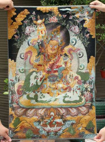 36" Tibet Buddhism Silk Cloth Vaishravana Buddha On Lio...