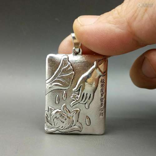 Collectable Tibet Silver Hand Carved Wisdom Heart Sutra jack...