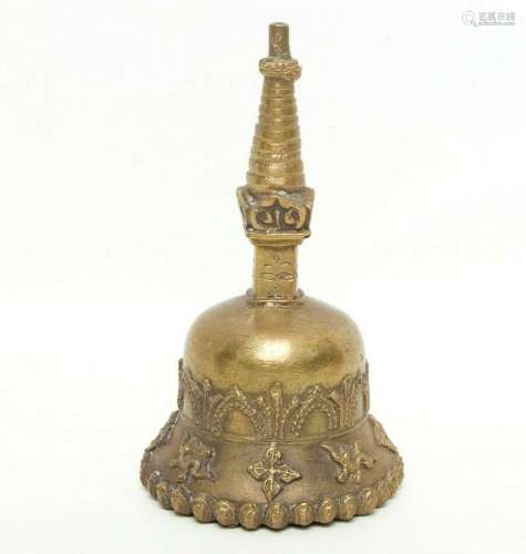 Antique Tibetan Brass Copper Carved Bell Buddhism Auspicious...