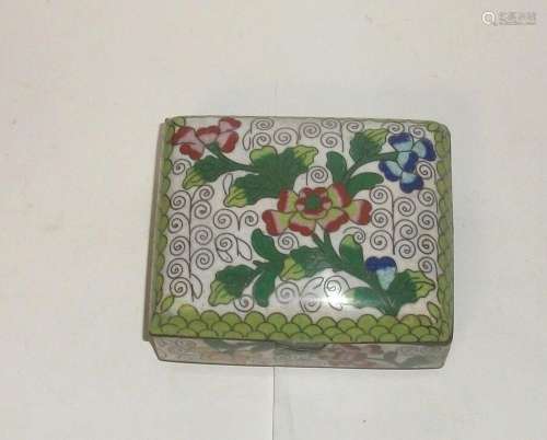 OLD CHINESE CLOISONNE ENAMEL RED AND GREEN FLORAL HUMIDOR FO...
