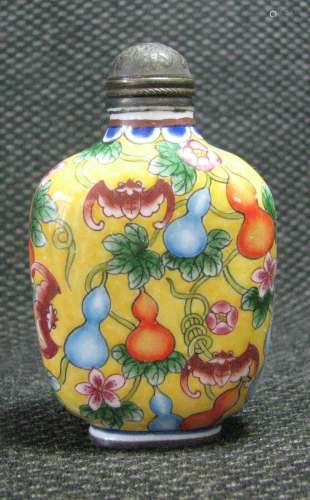 Chinese Copper Delicate Hand Painted Colorful Gourd Snuff Bo...
