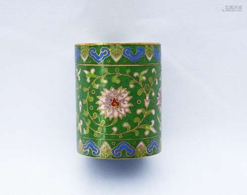 Antique Chinese cloisonné pot, green enamelled trinket box w...